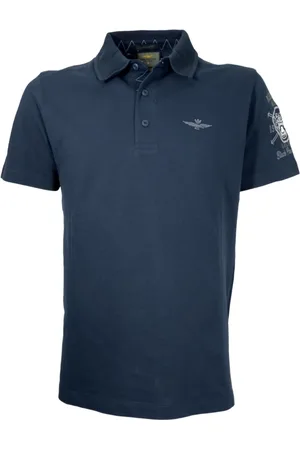 Aeronautica Militare Homme, Tops, Bleu, Taille: L Polo Basique en Coton Bleu Manches Courtes