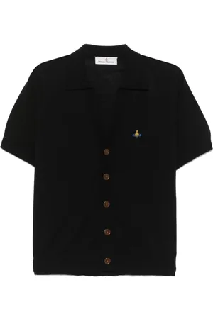 Vivienne Westwood Homme, Chemises, Noir, Taille: L T-shirts Noirs à Logo Orb Boutonné