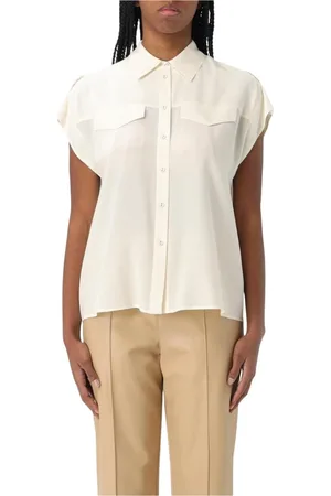 Twin-Set Femme, Blouses et Chemises, Blanc, Taille: 44 FR Chemisier en Soie Blanc Manches Courtes Col
