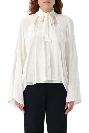 Twin-Set Femme, Blouses et Chemises, Blanc, Taille: 46 FR Chemisier en Soie Noire à Dentelle
