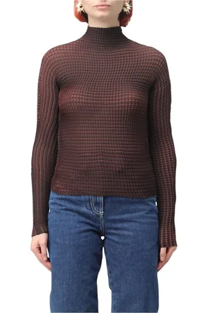 SUNNEI Femme, Pulls, Brun, Taille: 40 FR Haut Marron à Col Montant Plissé