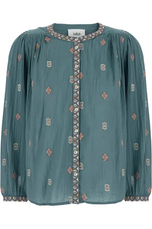 Bash Femme, Blouses et Chemises, Bleu, Taille: 40 FR Chemisier Bleu avec Motif Imprimé