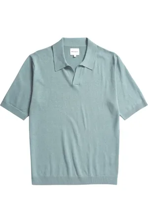 Norse projects Homme, Tops, Bleu, Taille: L Polo Léger en Lin/Coton Tricoté