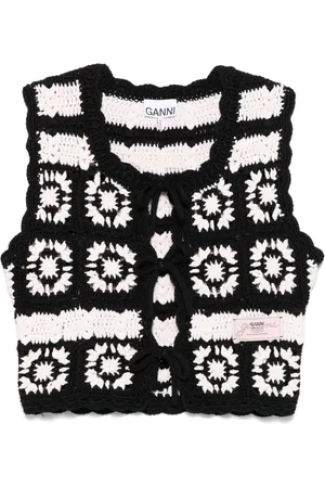Ganni Femme, Vestes, Multicolore, Taille: 40 FR Gilet noir sans manches avec bordure festonnée