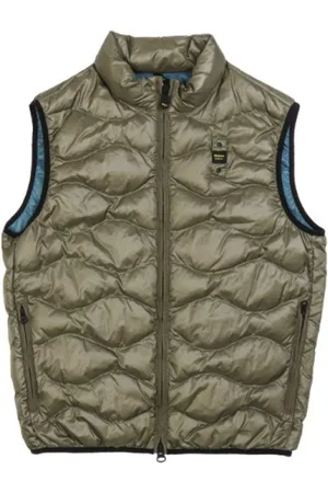 Blauer Homme, Vestes, Vert, Taille: XL Veste Sans Manches Verte à Carreaux Matelassée