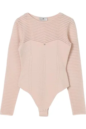 Elisabetta Franchi Femme, Tops, Rose, Taille: 38 FR Body en Tricot Côtelé Noir