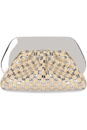 THEMOIRÈ Femme, Sacs, Gris, Taille: ONE Size Sac Pochette en Paille Tissée Argent