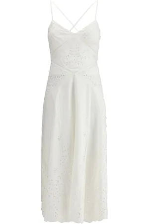 Self-Portrait Femme, Robes, Blanc, Taille: 36 FR Robe Midi Brodée avec Encolure Cœur