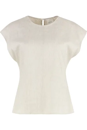 Calvin Klein Femme, Tops, Gris, Taille: 40 FR Chemisier en lin à trou de serrure