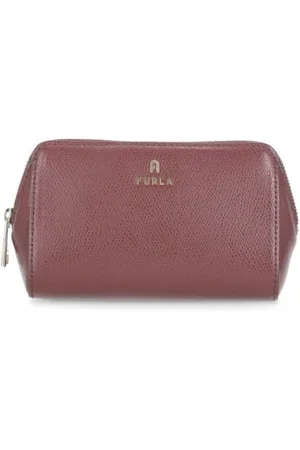 Furla Femme, Sacs, Rouge, Taille: ONE Size Pochette en Cuir Bordeaux avec Logo Métallique