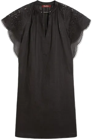 Max Mara Femme, Robes, Noir, Taille: 46 FR Robe Noire à Manches Courtes à Volants