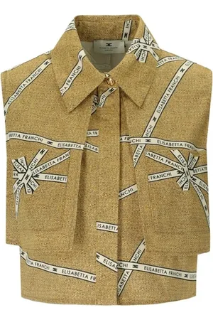 Elisabetta Franchi Femme, Vestes, Jaune, Taille: 40 FR Chemise Courte Effet Raphia en Beige
