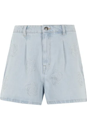 ROTATE Femme, Shorts, Bleu, Taille: W27 Shorts Stud en Denim avec Roses Strass