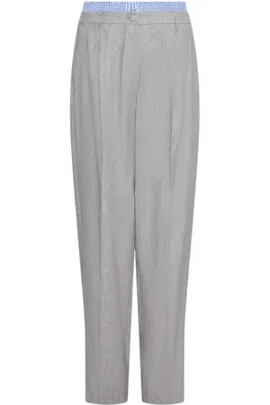 MARELLA Femme, Pantalons, Gris, Taille: 36 FR Pantalon Gris en Lin Stretch