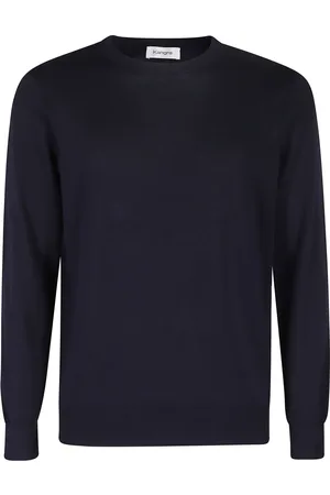 KANGRA CASHMERE Homme, Pulls, Bleu, Taille: L Pull en Coton Col Rond Bleu