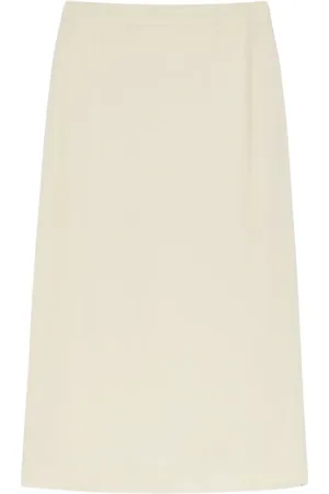 Max Mara Femme, Jupes, , Taille: 38 FR Jupe Midi en Viscose et Lin Ivoire