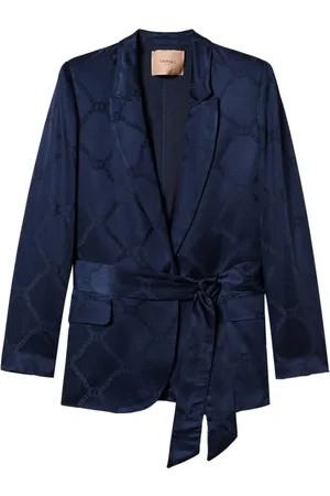Twin-Set Femme, Vestes, Bleu, Taille: 36 FR Blazer Bleu avec Logo Jacquard