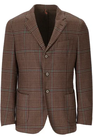 Biagio Santaniello Homme, Vestes, Brun, Taille: 2XL Veste à Carreaux Marron à Boutonnière Simple