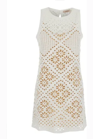 Twin-Set Femme, Robes, Blanc, Taille: 42 FR Robe Blanche Brodée de Fleurs en Tricot