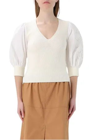 Twin-Set Femme, Pulls, Blanc, Taille: 38 FR Haut Blanc à Manches Bouffantes en Tricot