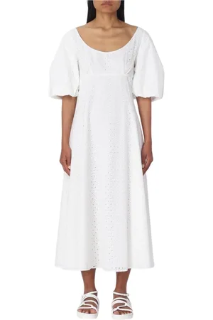 Kenzo Femme, Robes, Blanc, Taille: 36 FR Robe Midi à Manches Bouffantes Jaune Crème