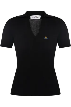 Vivienne Westwood Femme, Pulls, Noir, Taille: 38 FR Noir Encolure en V Détail Orb Brodé