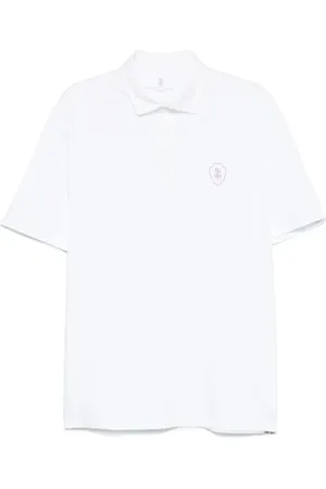 Brunello Cucinelli Homme, Tops, Blanc, Taille: 2XL Pull Blanc à Manches Courtes Brodé