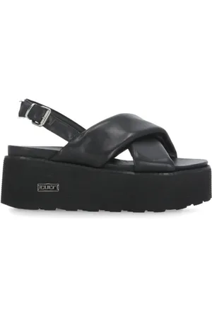 Cult Femme, Chaussures, Noir, Taille: 36 EU Sandales noires en cuir avec logo métallique