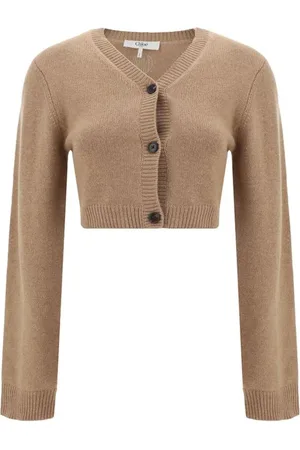 Chloé Femme, Pulls, Brun, Taille: 40 FR Cardigan Court en Cachemire à Détails Côtelés et Fermeture à Boutons