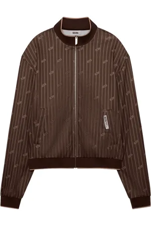 GCDS Homme, Sweatshirts et sweats à capuche, Brun, Taille: S Veste de Sport Rayée avec Impression Logo