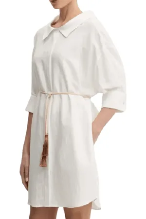 Liu Jo Femme, Robes, Blanc, Taille: 36 FR Robe chemise oversize avec fil métallique