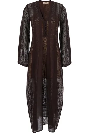 Twin-Set Femme, Robes, Brun, Taille: 36 FR Robe Marron en Tricot avec Col en V et Broderie