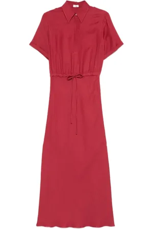 Brunello Cucinelli Femme, Robes, Rouge, Taille: 40 FR Robe Maxi Rouge avec Patte de Boutonnage