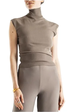 Rick Owens Femme, Pulls, , Taille: 36 FR Haut Tricot Taupe avec Col Roulé