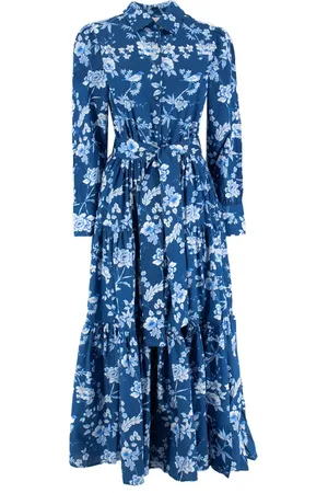 MC2 SAINT BARTH Femme, Robes, Bleu, Taille: 42 FR Robe Longue en Coton à Boutons