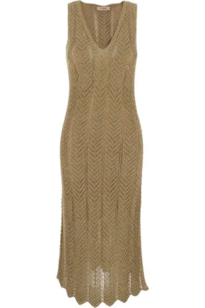 Twin-Set Femme, Robes, Vert, Taille: 40 FR Robe Longue Verte avec Col en V et Détails Plissés