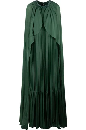 Self-Portrait Femme, Robes, Vert, Taille: 38 FR Robe longue avec cape en mousseline et encolure ornée de strass