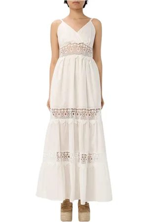 Kaos Femme, Robes, Blanc, Taille: 38 FR Robe Longue en Dentelle Blanche Élégante