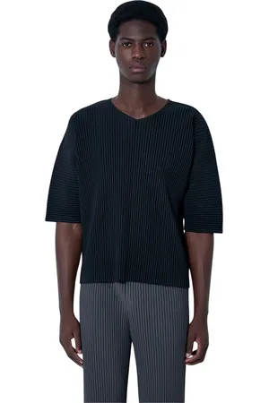 Issey Miyake Homme, Tops, Noir, Taille: M Haut plissé à encolure ras du cou