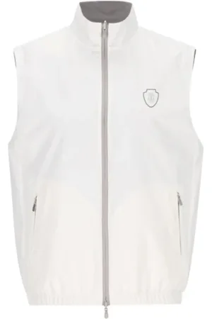Brunello Cucinelli Homme, Vestes, Blanc, Taille: XL Gilet Blanc Réversible avec Poches à Fermeture Éclair