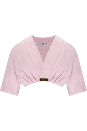 Elisabetta Franchi Femme, Blouses et Chemises, Rose, Taille: 36 FR Haut Rose à Col en V avec Plis
