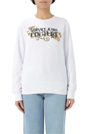 VERSACE Femme, Sweatshirts et sweats à capuche, Blanc, Taille: 36 FR Pull en Tricot de Luxe
