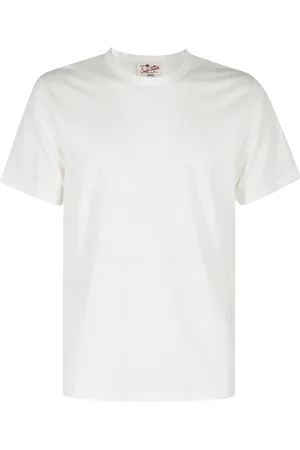 MC2 SAINT BARTH Homme, Tops, Blanc, Taille: L T-shirt en lin blanc avec logo brodé