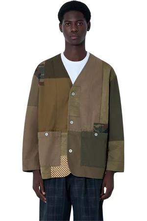 Comme des Garçons Homme, Vestes, Vert, Taille: S Veste Patchwork en Coton avec Panneaux Contrastés