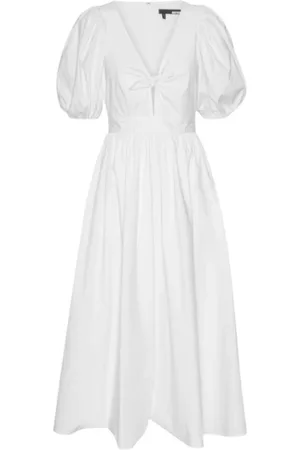 ROTATE Femme, Robes, Blanc, Taille: 32 FR Robe Midi Manches Lanternes Col en V