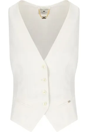 Elisabetta Franchi Femme, Vestes, , Taille: 42 FR Ivory V-Neck Linen Vest