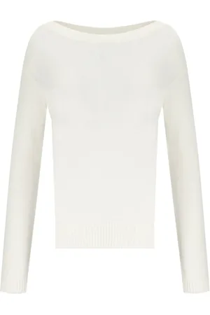 Max Mara Femme, Pulls, Blanc, Taille: 40 FR Pull Blanc en Coton à Col Bateau