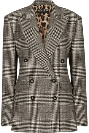 Dolce & Gabbana Femme, Vestes, Gris, Taille: 36 FR Blazer en laine à carreaux
