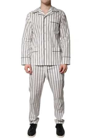 Dolce & Gabbana Homme, Vêtements de nuit et de détente, Blanc, Taille: S Ensemble pyjama homme à rayures en coton