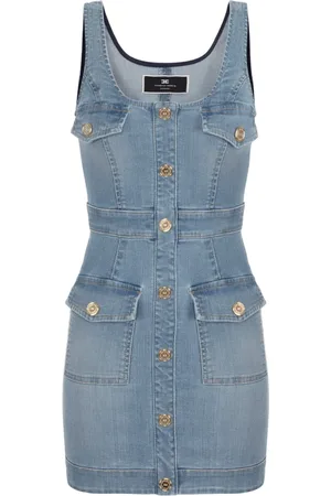 Elisabetta Franchi Femme, Robes, Bleu, Taille: 42 FR Mini-robe en denim avec boutons